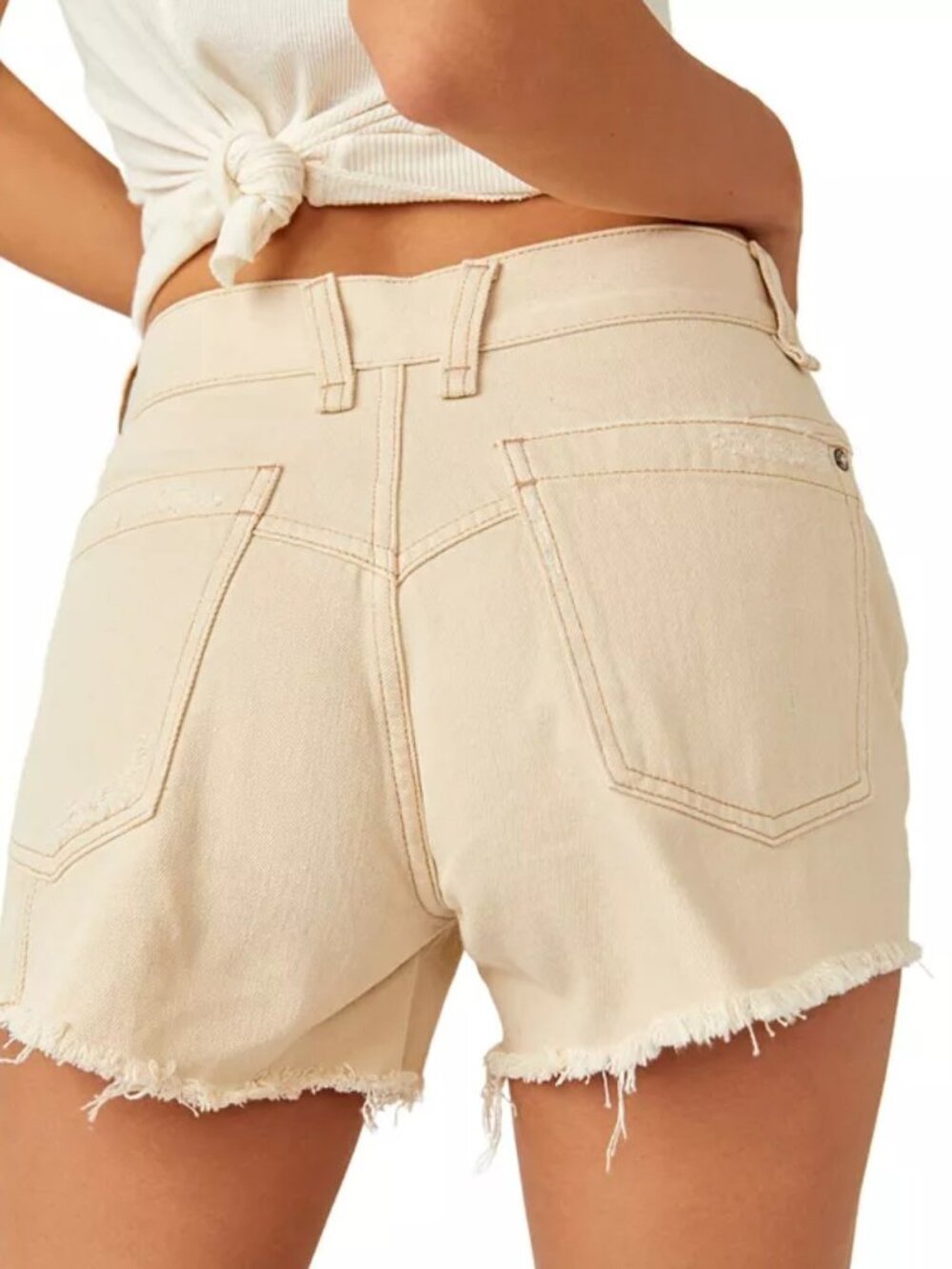 We The Free Beige Distressed Denim Jean Shorts - Picture 2 of 8